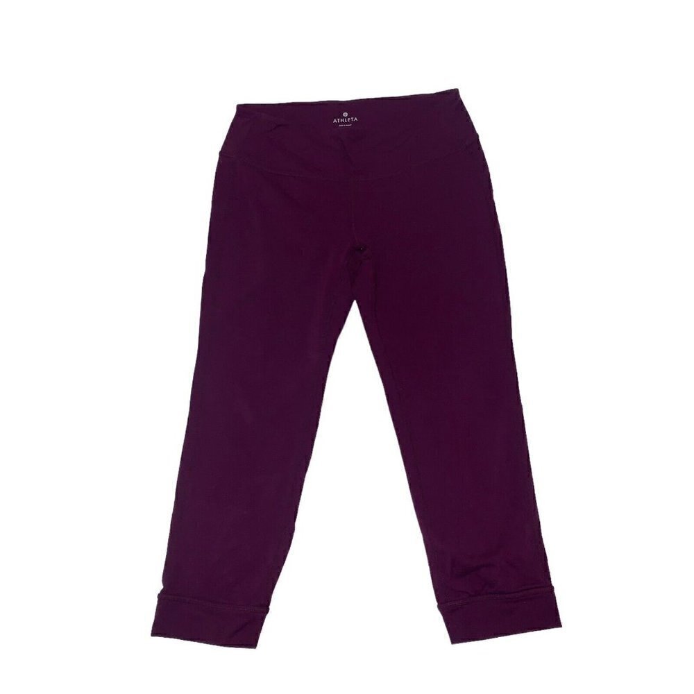 Athleta Women's M Medium Crop Leggings Compression Fit Burgundy w. Straps Yoga